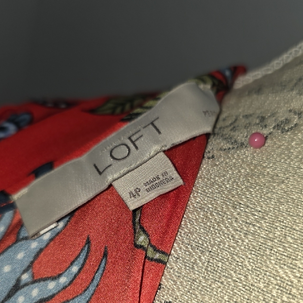 LOFT Vibrant Red Floral Long Sleeve Dress - Picture 4 of 5